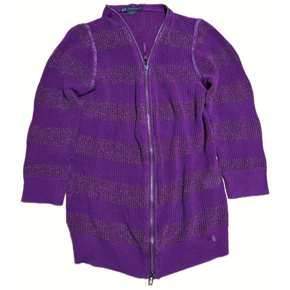 Armani Exchange Knit‎ Zip Up Cardigan Sweater Women's Size M Purple
